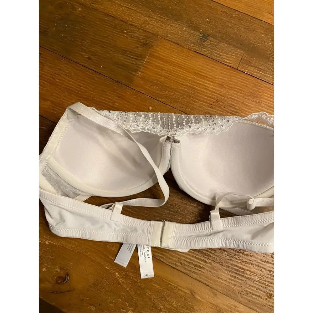 Natori Private Luxuries 34B lingerie bra white glitter sequins lace